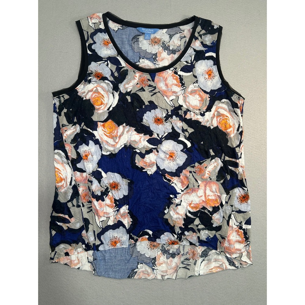 Simply Vera Vera Wang Tank Top Women XL Blue Floral Sleeveless Scoop Neck Blouse